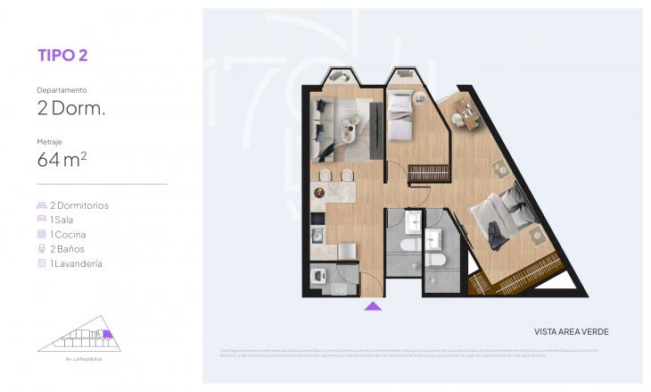 Plano del modelo Tipo 2 del proyecto ESPARQ 170 en Santiago De Surco