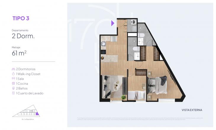 Plano del modelo Tipo 3 del proyecto ESPARQ 170 en Santiago De Surco