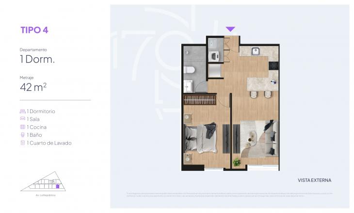 Plano del modelo Tipo 4 del proyecto ESPARQ 170 en Santiago De Surco