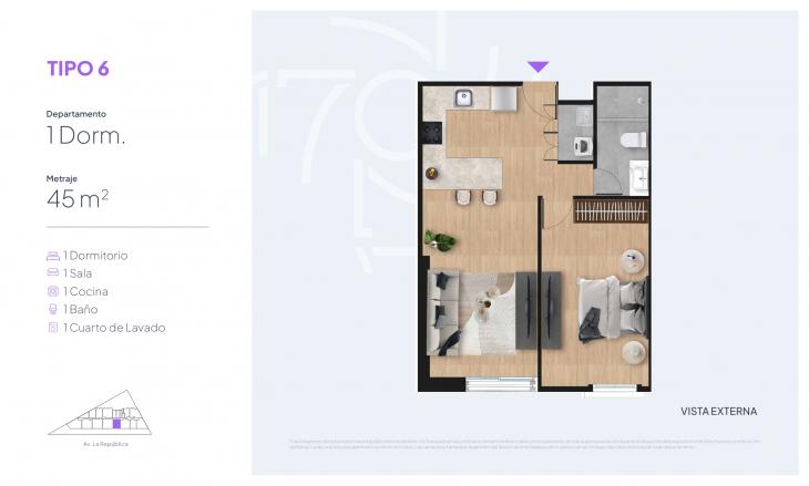 Plano del modelo Tipo 6 del proyecto ESPARQ 170 en Santiago De Surco