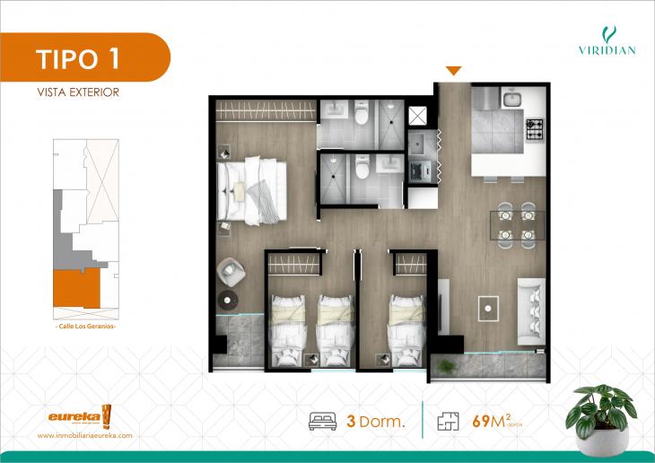 Plano del modelo Tipo 1 del proyecto VIRIDIAN en Lince