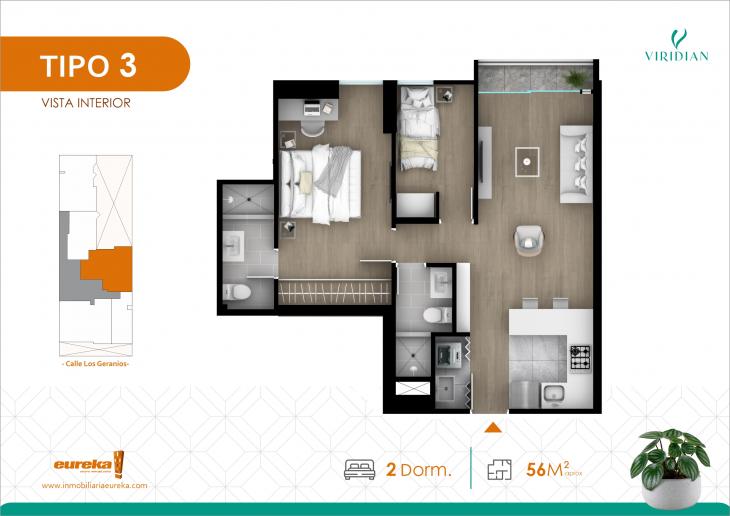 Plano del modelo Tipo 3 del proyecto VIRIDIAN en Lince