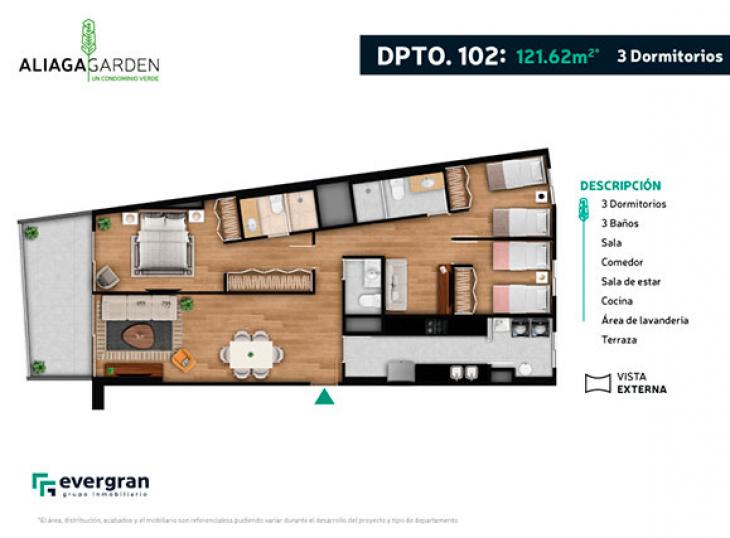 Plano del modelo PISO 1-A del proyecto ALIAGA GARDEN en Magdalena Del Mar