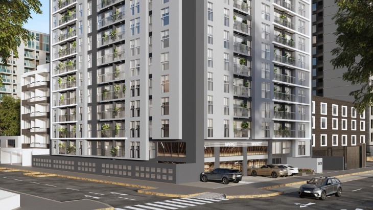 Fachada principal del proyecto La Marina 3420 en San Miguel