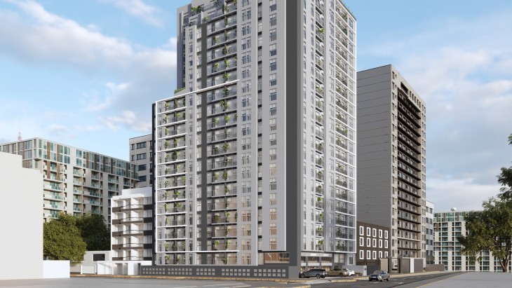 Fachada principal del proyecto La Marina 3420 en San Miguel