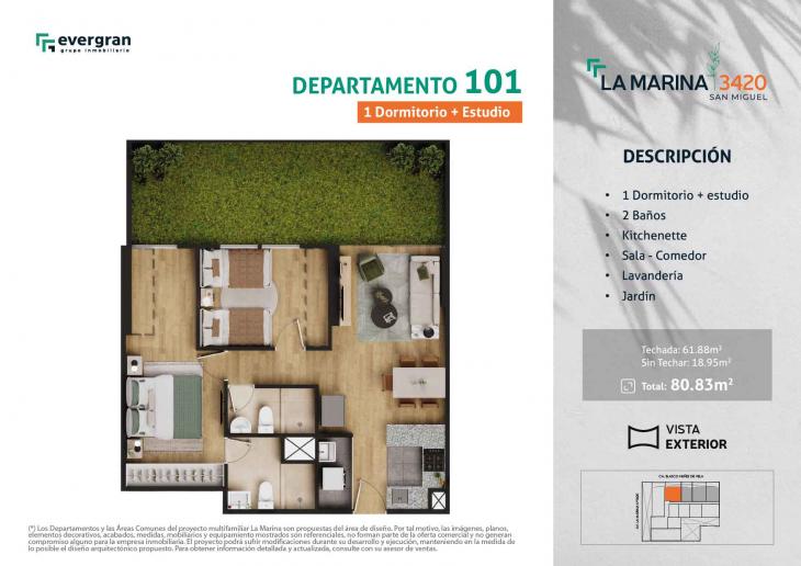 Plano del modelo 101 del proyecto La Marina 3420 en San Miguel