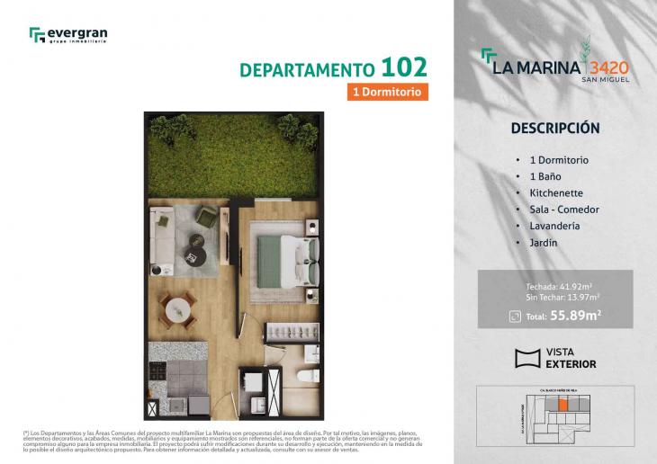 Plano del modelo 102 del proyecto La Marina 3420 en San Miguel