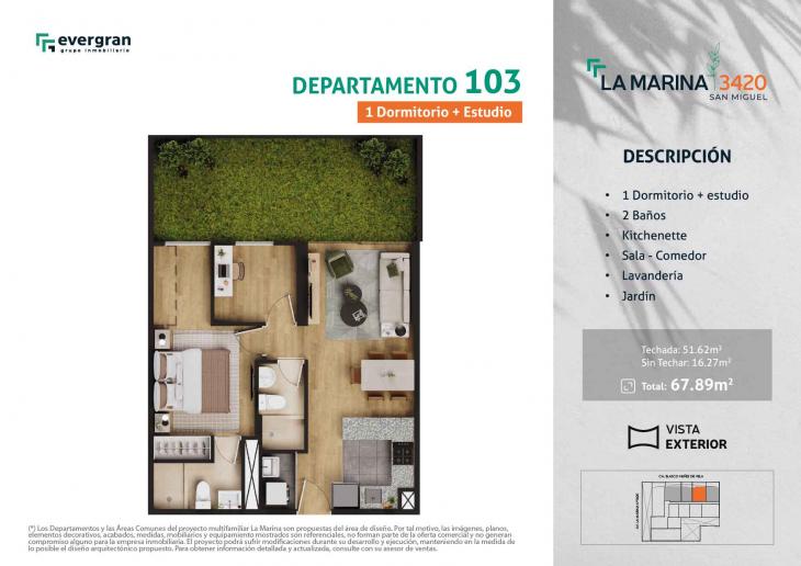 Plano del modelo 103 del proyecto La Marina 3420 en San Miguel