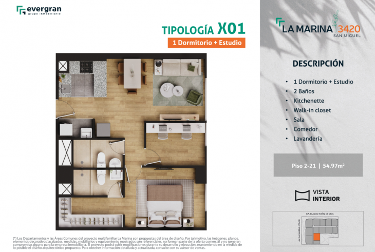 Plano del modelo Tipo 01 del proyecto La Marina 3420 en San Miguel