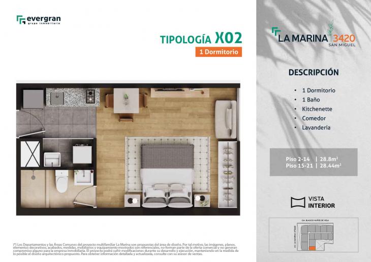 Plano del modelo Tipo 02 del proyecto La Marina 3420 en San Miguel