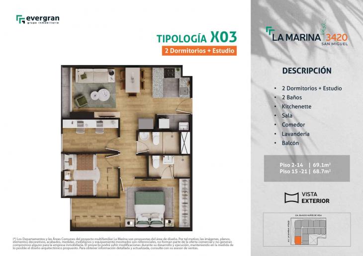 Plano del modelo Tipo 03 del proyecto La Marina 3420 en San Miguel