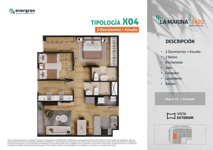 Plano del modelo Tipo 04 del proyecto La Marina 3420 en San Miguel