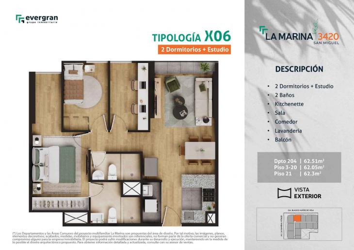 Plano del modelo Tipo 06 del proyecto La Marina 3420 en San Miguel