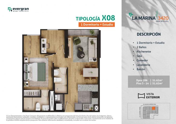 Plano del modelo Tipo 08 del proyecto La Marina 3420 en San Miguel