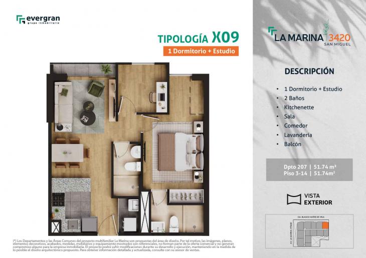 Plano del modelo Tipo 09 del proyecto La Marina 3420 en San Miguel