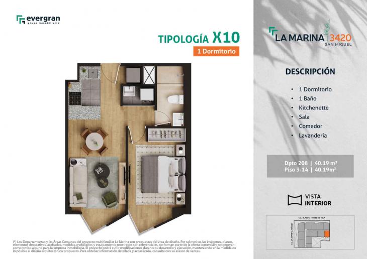 Plano del modelo Tipo 10 del proyecto La Marina 3420 en San Miguel