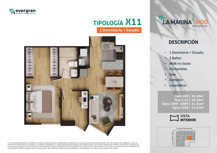 Plano del modelo Tipo 11 del proyecto La Marina 3420 en San Miguel