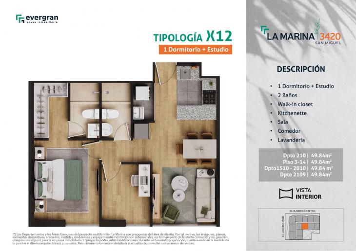 Plano del modelo Tipo 12 del proyecto La Marina 3420 en San Miguel