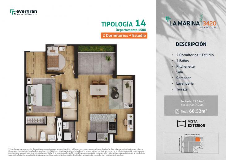 Plano del modelo Tipo 14 del proyecto La Marina 3420 en San Miguel