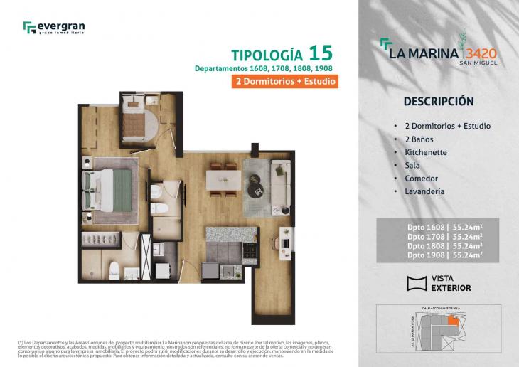 Plano del modelo Tipo 15 del proyecto La Marina 3420 en San Miguel