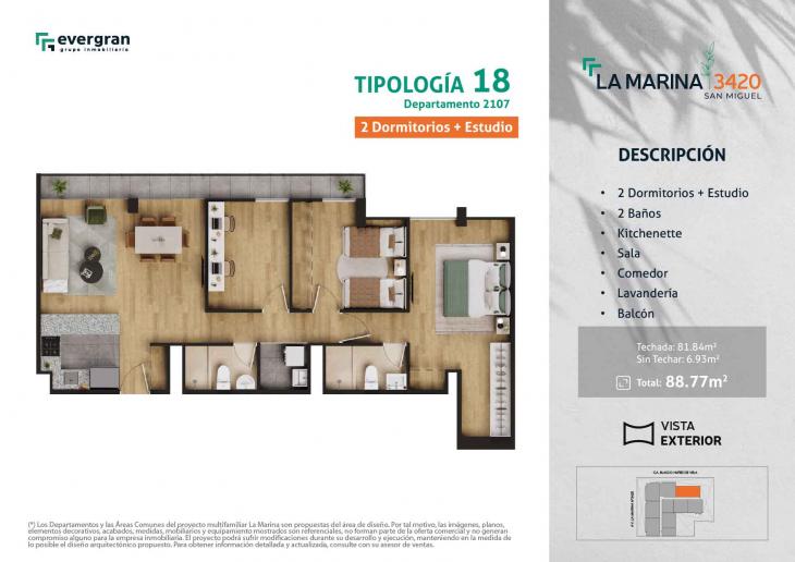 Plano del modelo Tipo 18 del proyecto La Marina 3420 en San Miguel