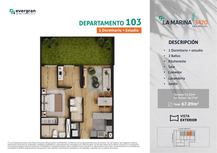 Plano del modelo 103 del proyecto La Marina 3420 en San Miguel