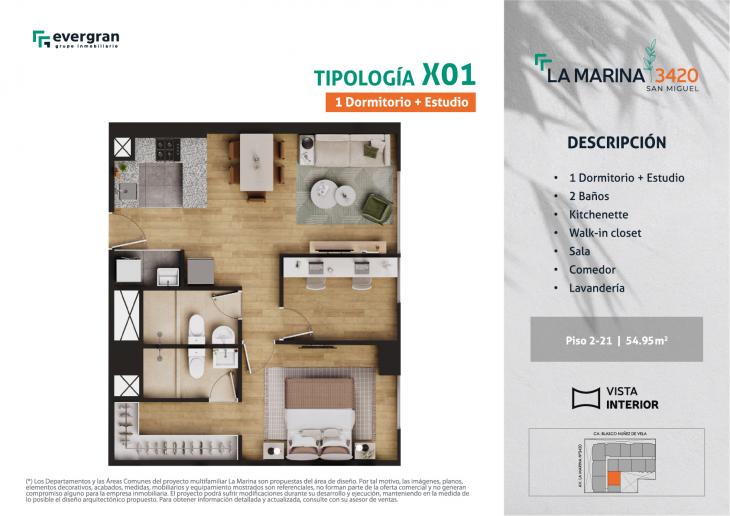 Plano del modelo Tipo 01 del proyecto La Marina 3420 en San Miguel