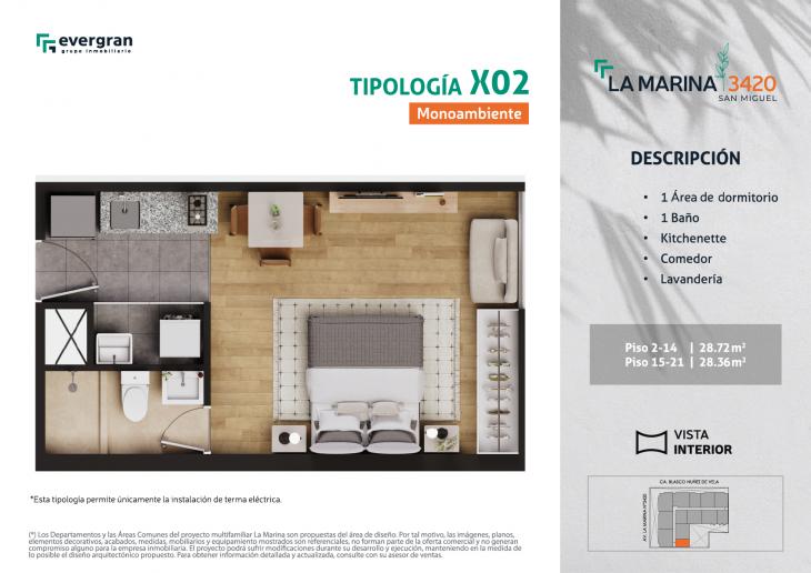 Plano del modelo Tipo 02 del proyecto La Marina 3420 en San Miguel