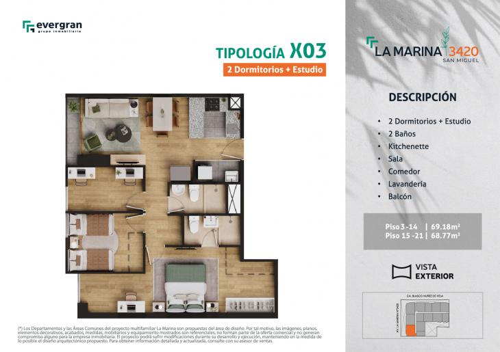 Plano del modelo Tipo 03 del proyecto La Marina 3420 en San Miguel