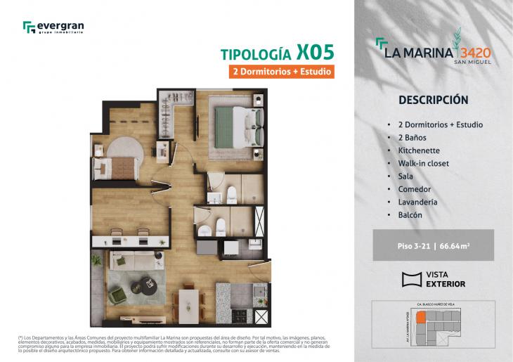 Plano del modelo Tipo 05 del proyecto La Marina 3420 en San Miguel