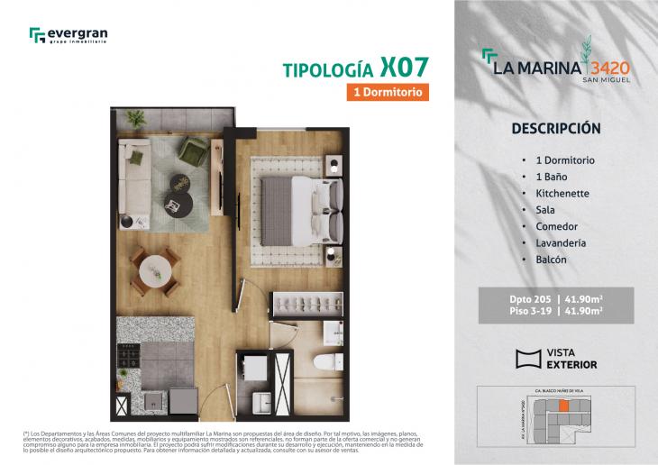 Plano del modelo Tipo 07 del proyecto La Marina 3420 en San Miguel