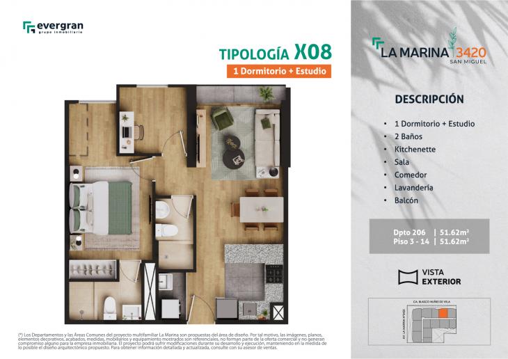 Plano del modelo Tipo 08 del proyecto La Marina 3420 en San Miguel