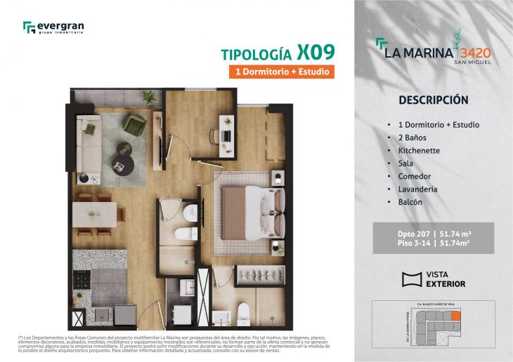 Plano del modelo Tipo 09 del proyecto La Marina 3420 en San Miguel