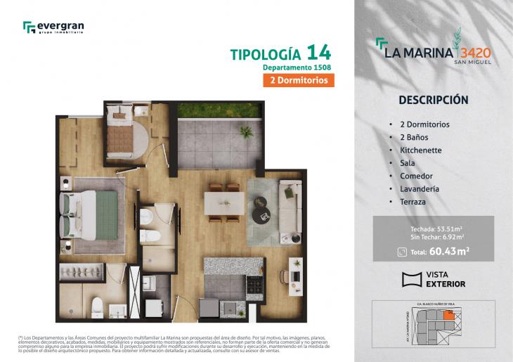 Plano del modelo Tipo 14 del proyecto La Marina 3420 en San Miguel