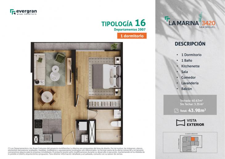 Plano del modelo Tipo 16 del proyecto La Marina 3420 en San Miguel