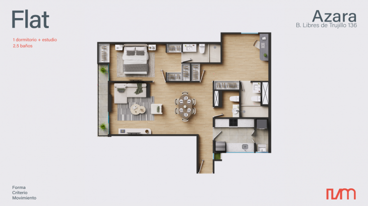 Plano del modelo 1 + 1E del proyecto AZARA en Santiago De Surco