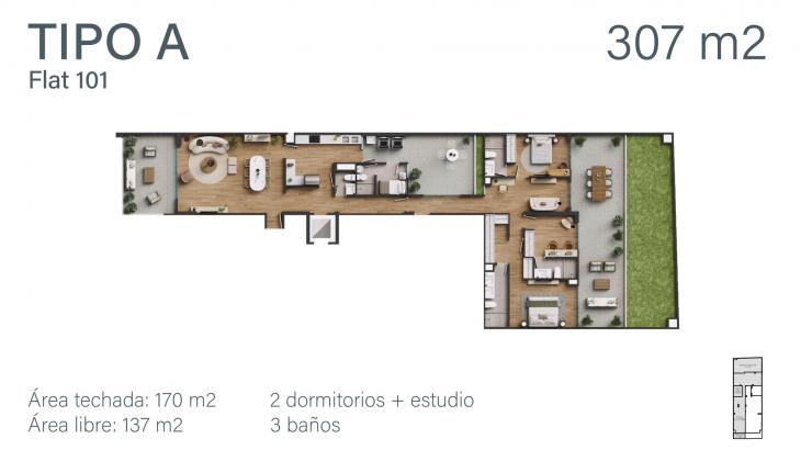 Plano del modelo A del proyecto ALMENDRA en Miraflores