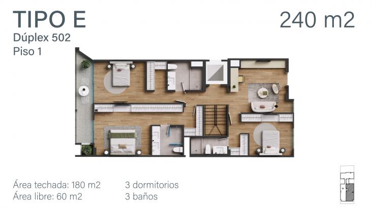 Plano del modelo E del proyecto ALMENDRA en Miraflores