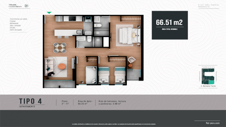 Plano del modelo Tipo 4 del proyecto FLAT BELISARIO en Lince