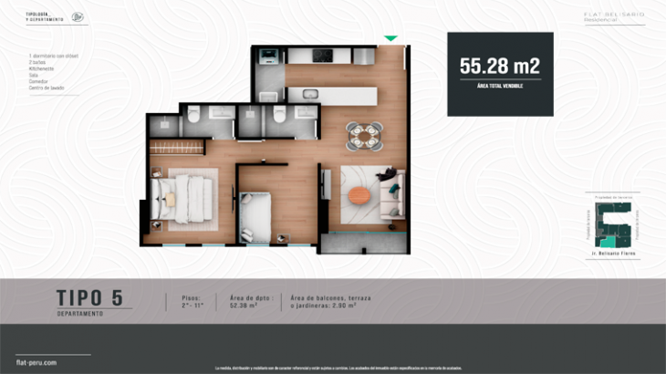 Plano del modelo Tipo 5 del proyecto FLAT BELISARIO en Lince