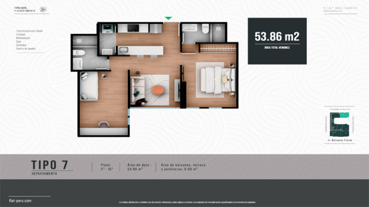 Plano del modelo Tipo 7 del proyecto FLAT BELISARIO en Lince