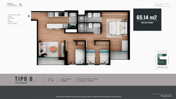 Plano del modelo Tipo 8 del proyecto FLAT BELISARIO en Lince