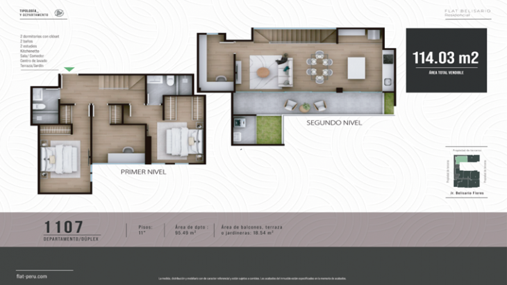 Plano del modelo 1107 del proyecto FLAT BELISARIO en Lince