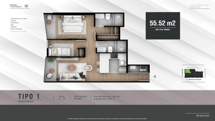 Plano del modelo TIPO 1 del proyecto FLAT JOSÉ LEAL en Lince