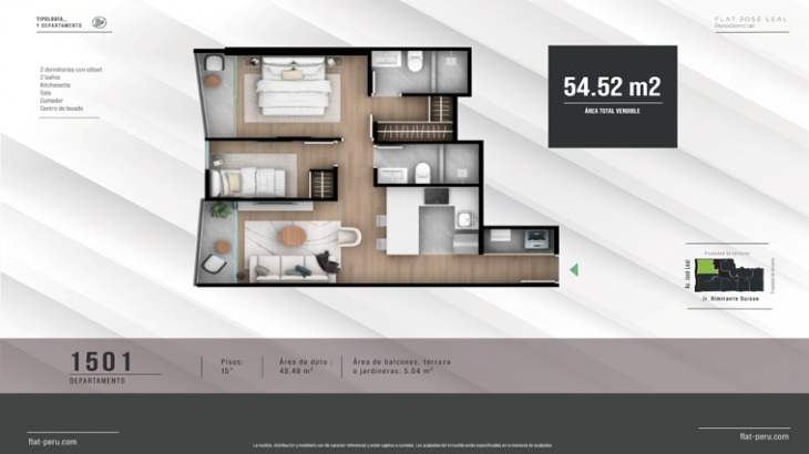 Plano del modelo 1501 del proyecto FLAT JOSÉ LEAL en Lince