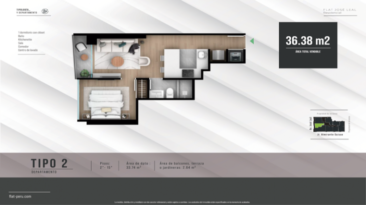 Plano del modelo TIPO 2 del proyecto FLAT JOSÉ LEAL en Lince
