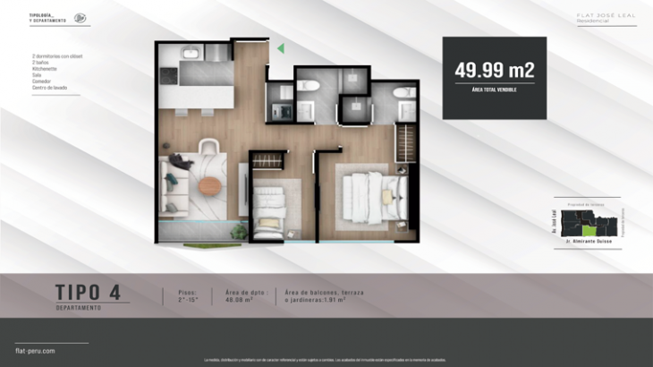 Plano del modelo TIPO 4 del proyecto FLAT JOSÉ LEAL en Lince