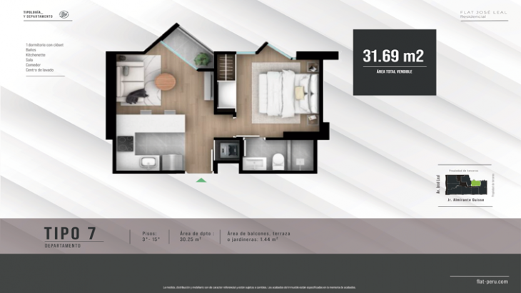 Plano del modelo TIPO 7 del proyecto FLAT JOSÉ LEAL en Lince