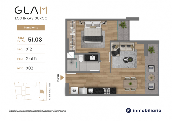 Plano del modelo TD-X12 del proyecto GLAM en Santiago De Surco