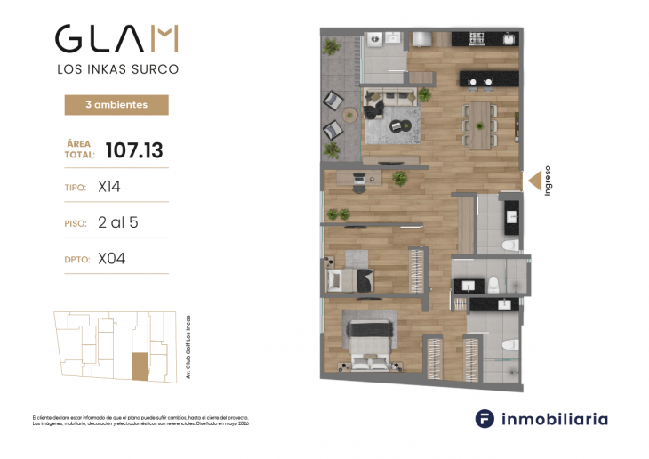 Plano del modelo TD-X14 del proyecto GLAM en Santiago De Surco